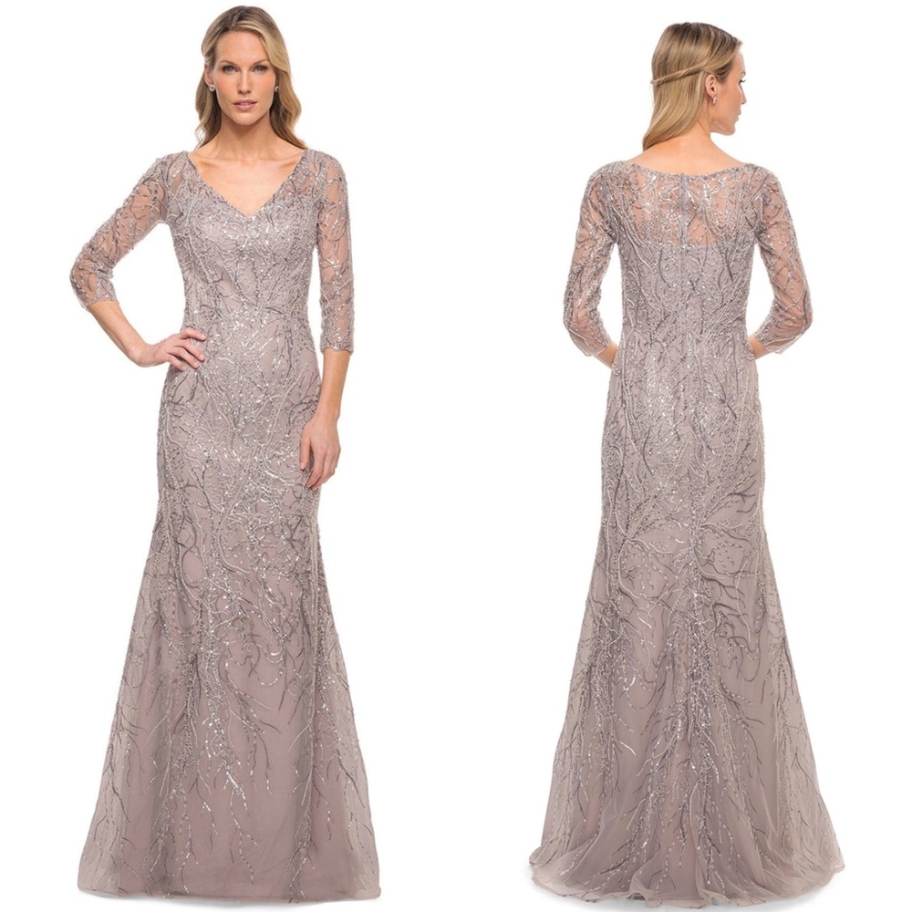 NEW LA FEMME Gray SEQUIN Embroidered MOTHER OF THE GROOM DRESS Mermaid GOWN 12 - Picture 2 of 16